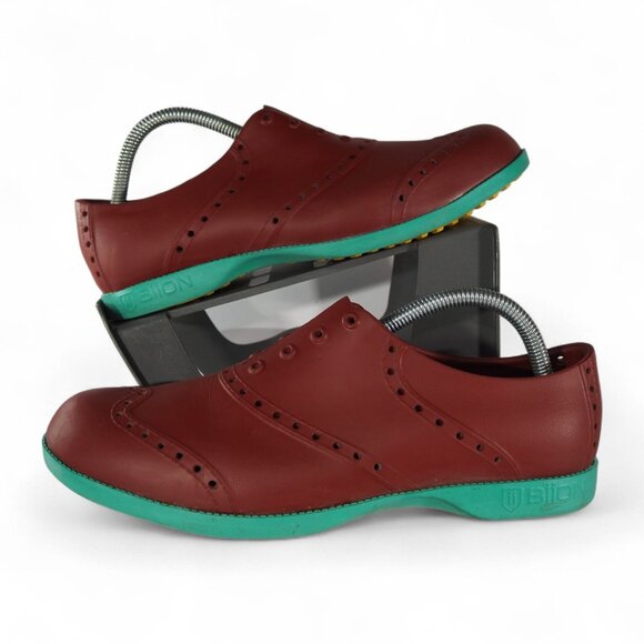 Biion Spikeless Rubber Wingtip Slip-on Golf Shoes Men's 8 Women's 10 Burgundy - Picture 1 of 11